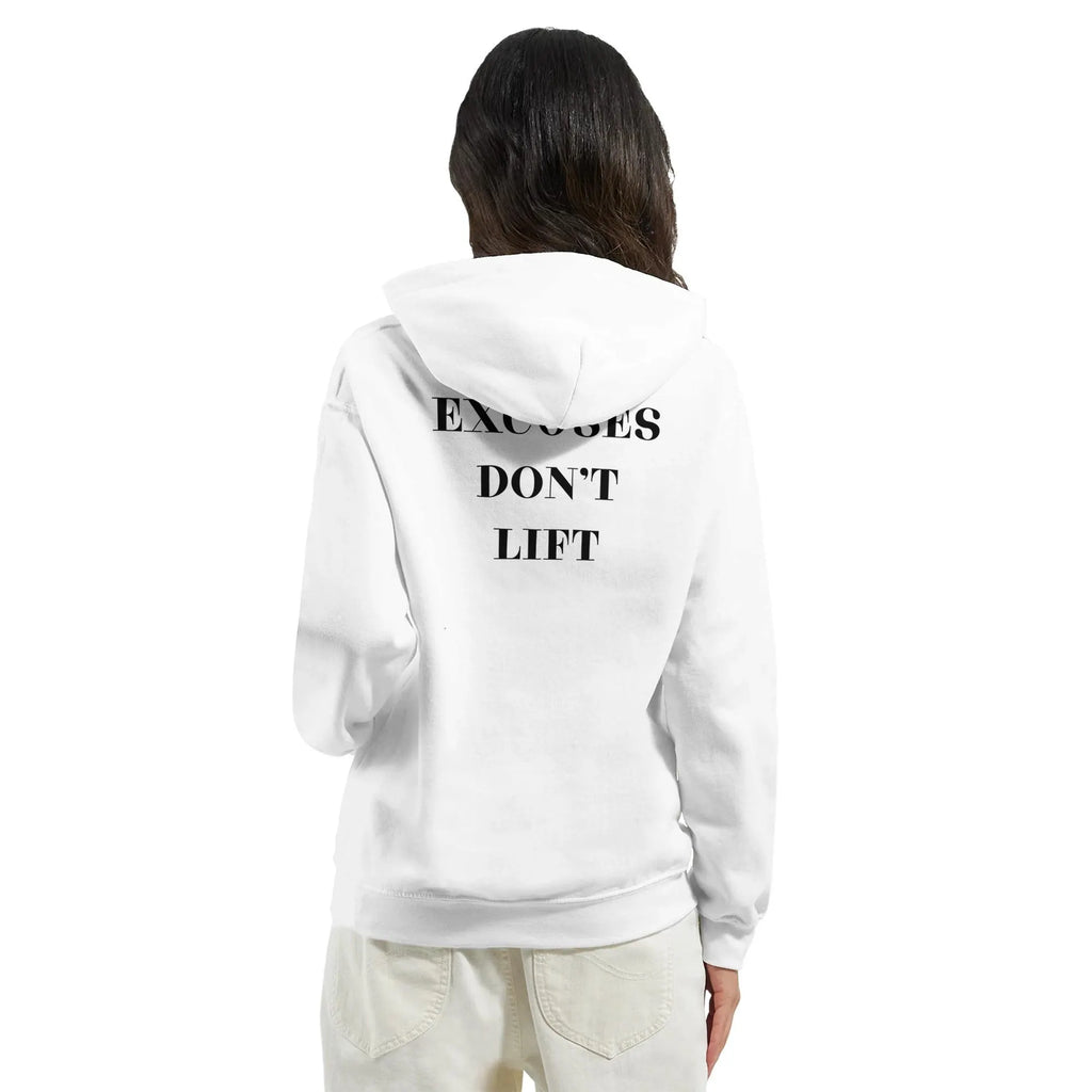 Gym & Fitness Hoodie - Unisex - "Excuses Don't Lift" - White