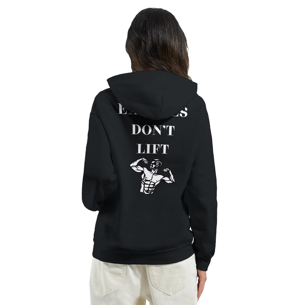 Gym & Fitness Hoodie - Unisex - "Excuses Don't Lift" + Graphic - Black