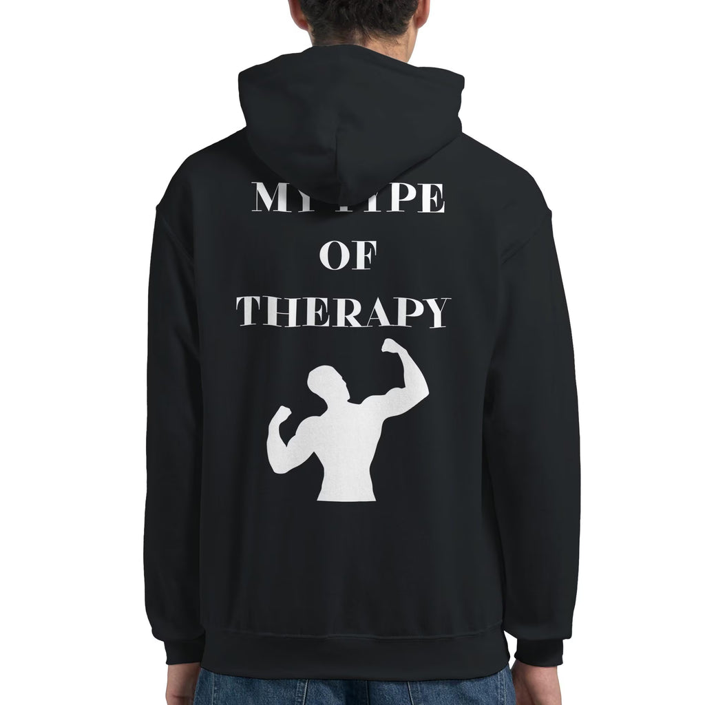 Gym & Fitness Hoodie - Unisex - "My Type of Therapy" + Graphic - Black