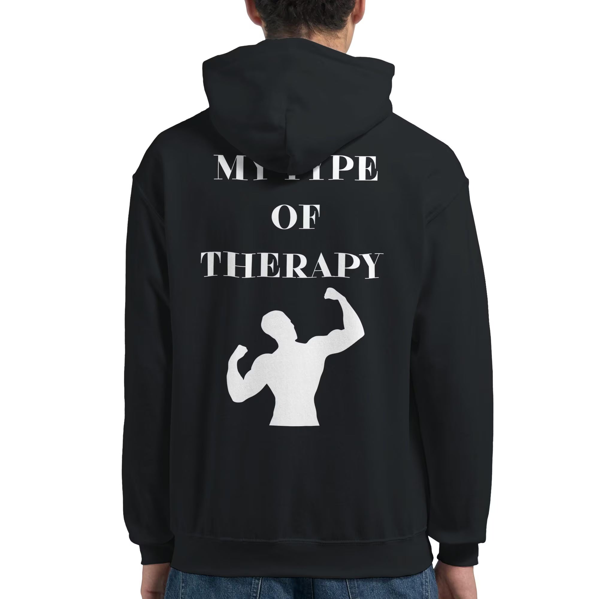 Gym & Fitness Hoodie - Unisex - "My Type of Therapy" + Graphic - Black