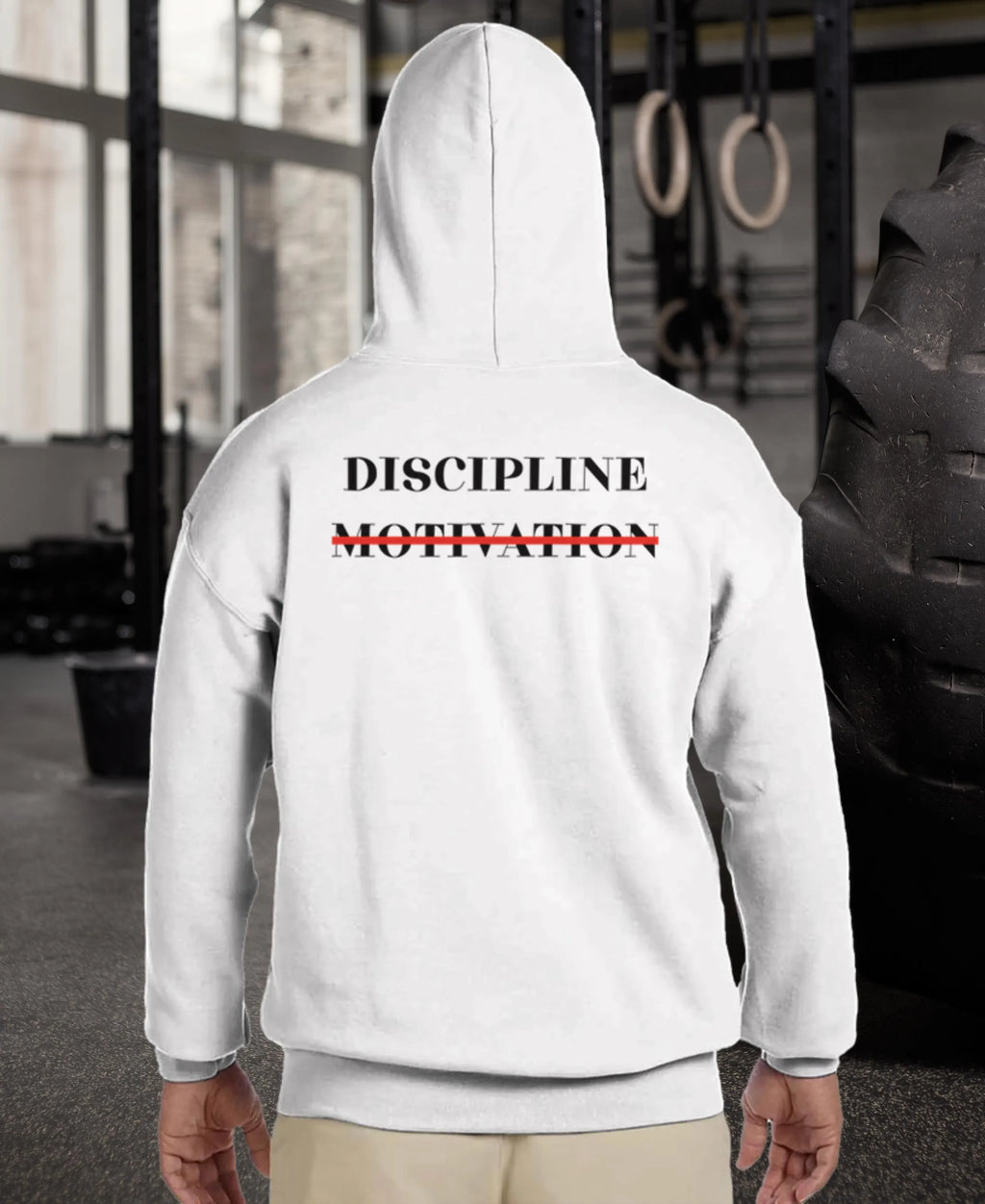 Gym & Fitness Hoodie - Unisex - "Discipline Motivation" - White
