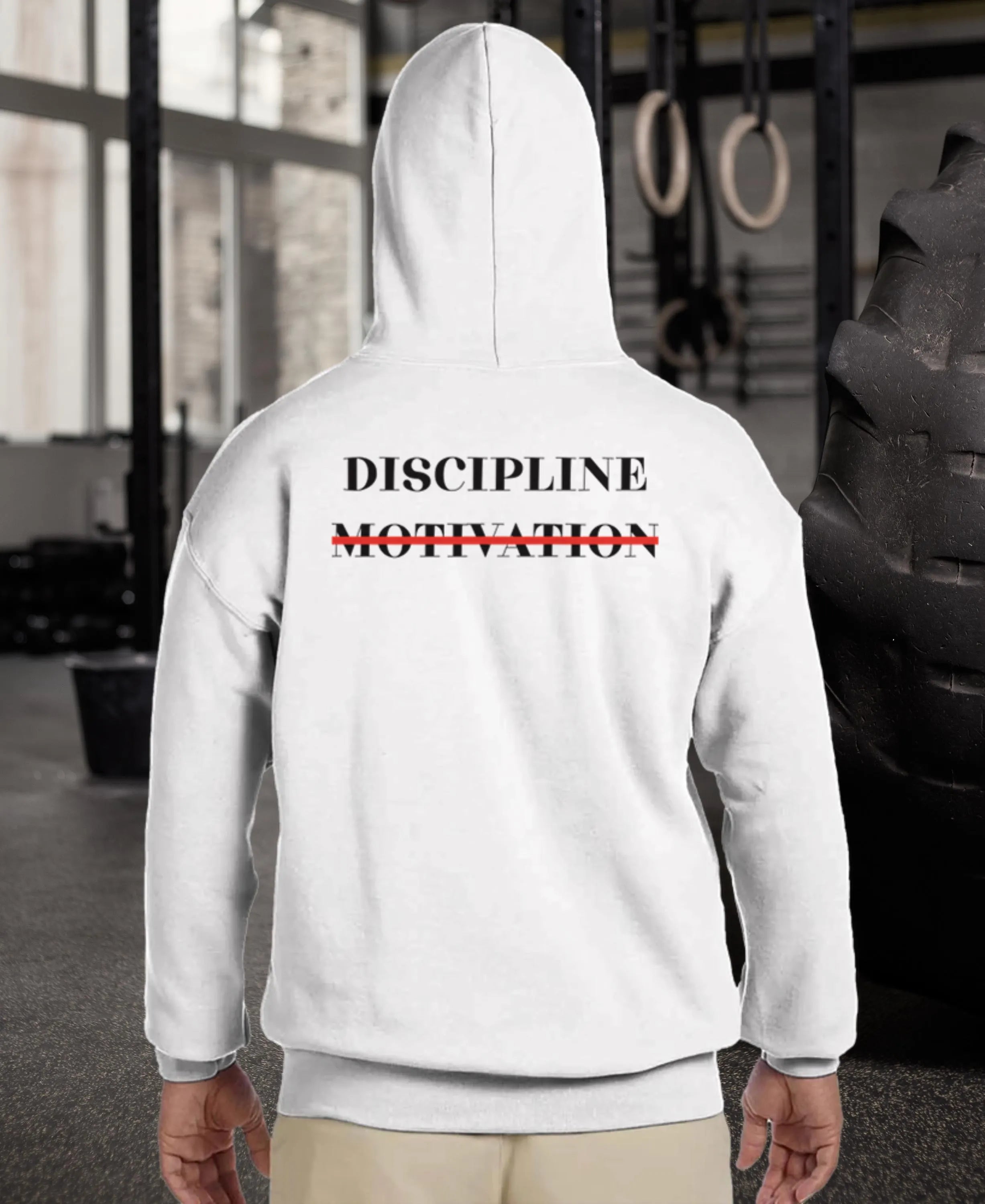 Gym & Fitness Hoodie - Unisex - "Discipline Motivation" - White