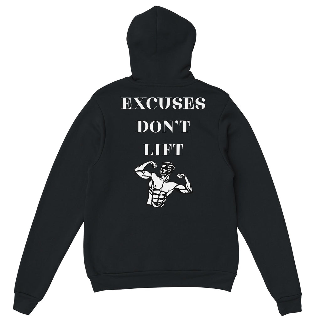 Gym & Fitness Hoodie - Unisex - "Excuses Don't Lift" + Graphic - Black