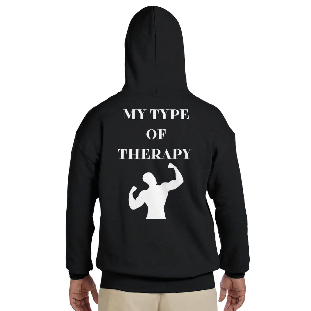 Gym & Fitness Hoodie - Unisex - "My Type of Therapy" + Graphic - Black