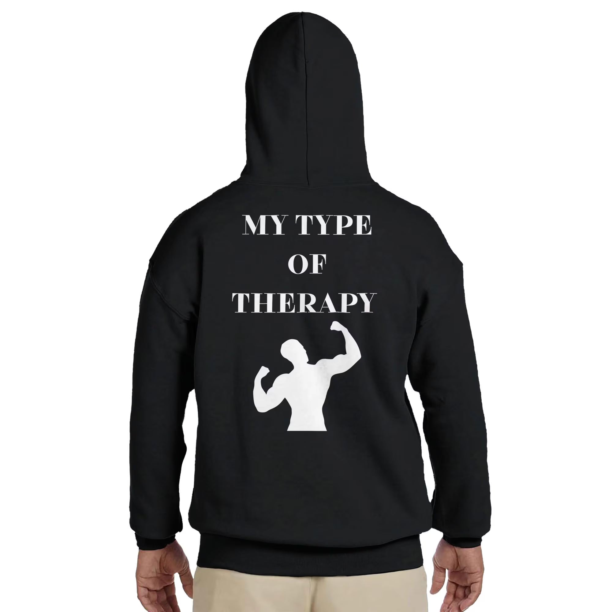 Gym & Fitness Hoodie - Unisex - "My Type of Therapy" + Graphic - Black
