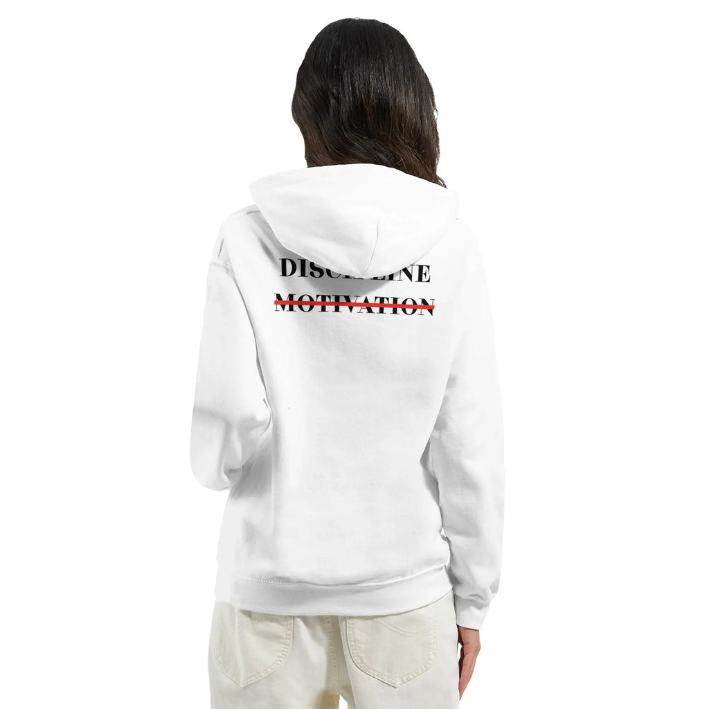 Gym & Fitness Hoodie - Unisex - "Discipline Motivation" - White