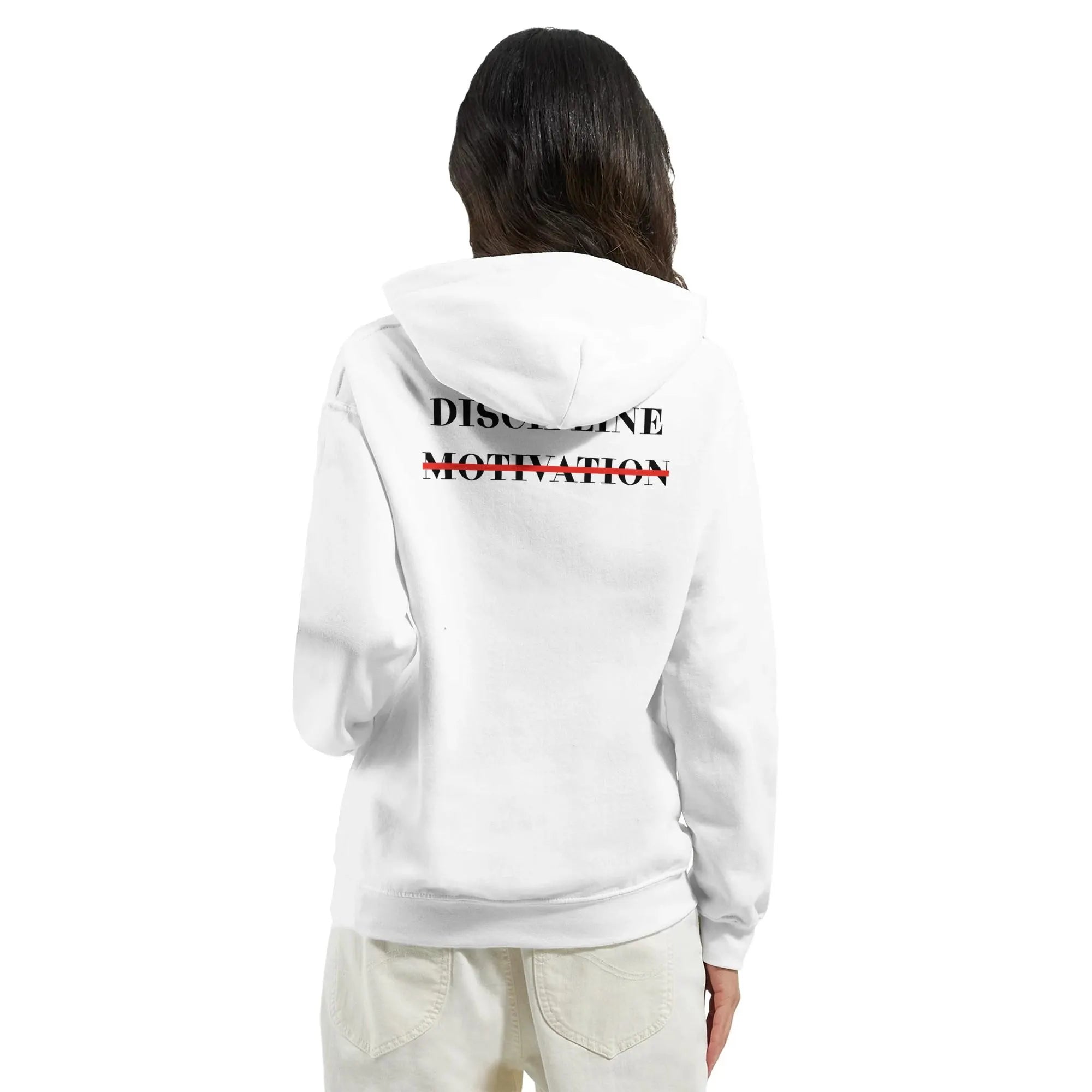 Gym & Fitness Hoodie - Unisex - "Discipline Motivation" - White