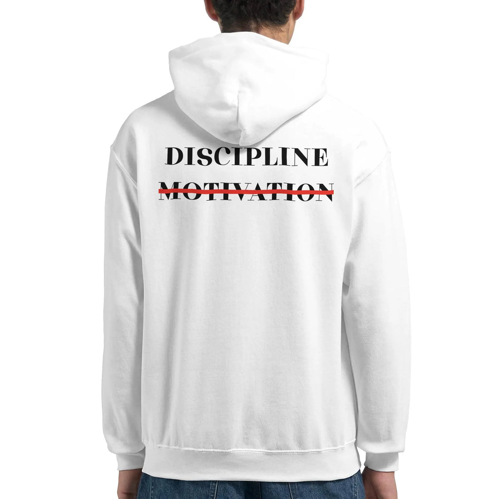 Gym & Fitness Hoodie - Unisex - "Discipline Motivation" - White