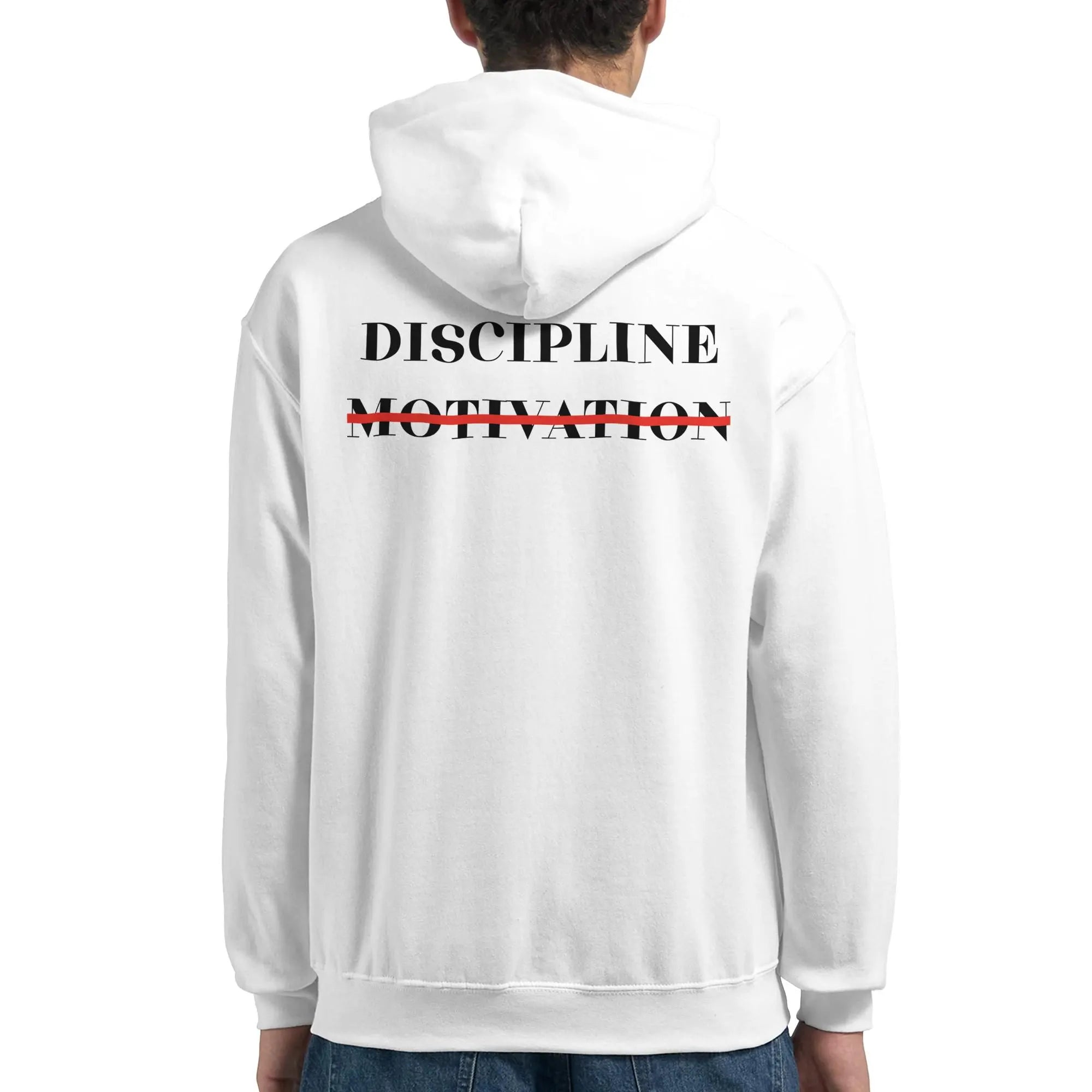 Gym & Fitness Hoodie - Unisex - "Discipline Motivation" - White
